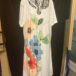 White Floral Midi Dress with Watercolor Print
